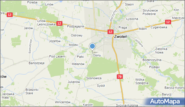 mapa Osiny, Osiny gmina Zwoleń na mapie Targeo