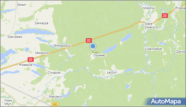 mapa Osowiec, Osowiec gmina Dobiegniew na mapie Targeo