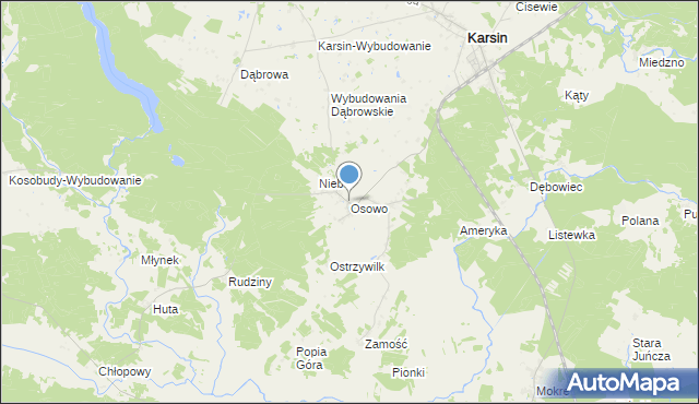 mapa Osowo, Osowo gmina Karsin na mapie Targeo