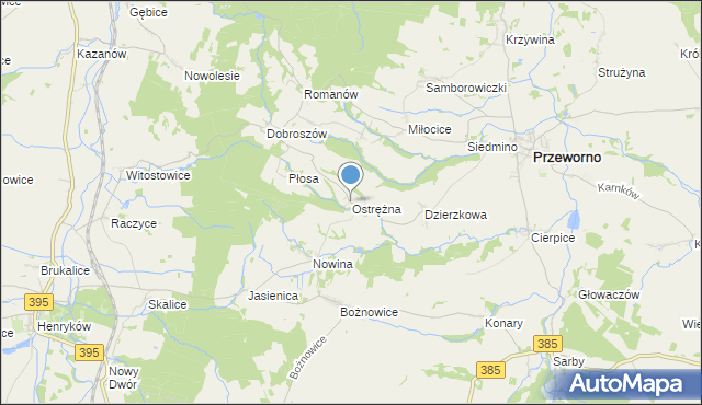 mapa Ostrężna, Ostrężna na mapie Targeo