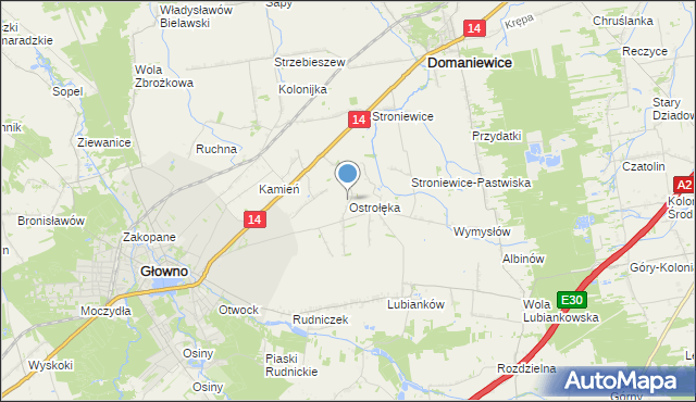 mapa Ostrołęka, Ostrołęka gmina Głowno na mapie Targeo