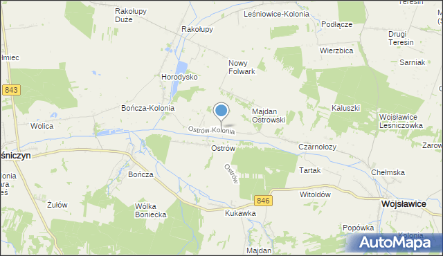 mapa Ostrów-Kolonia, Ostrów-Kolonia gmina Wojsławice na mapie Targeo