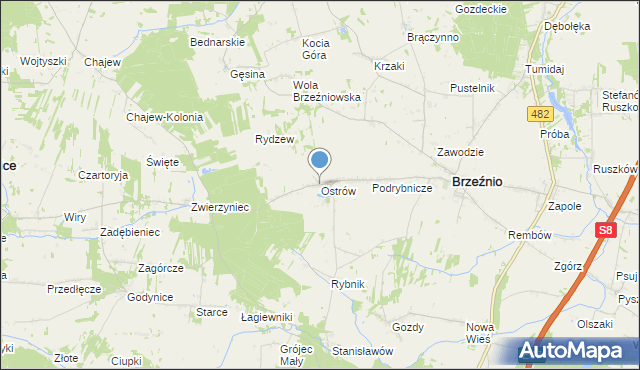 mapa Ostrów, Ostrów gmina Brzeźnio na mapie Targeo