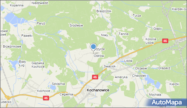 mapa Ostrów, Ostrów gmina Kochanowice na mapie Targeo