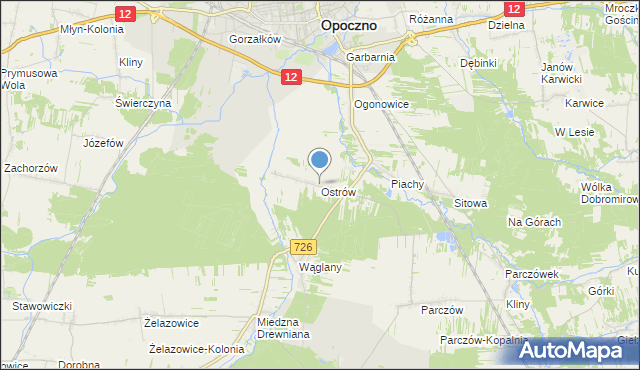 mapa Ostrów, Ostrów gmina Opoczno na mapie Targeo