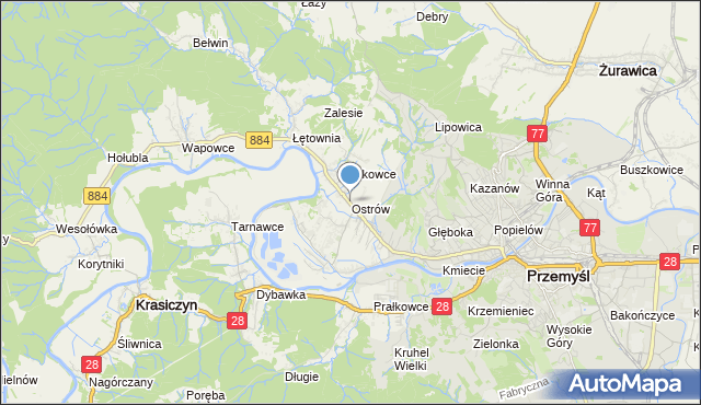 mapa Ostrów, Ostrów gmina Przemyśl na mapie Targeo