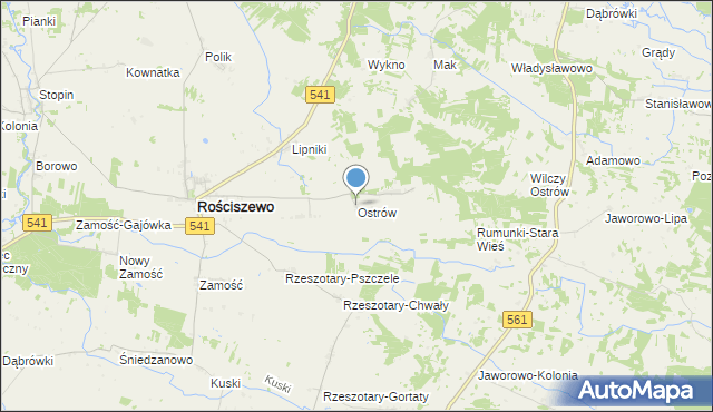 mapa Ostrów, Ostrów gmina Rościszewo na mapie Targeo