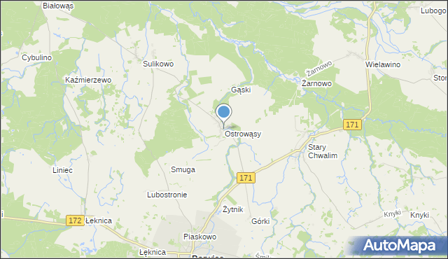 mapa Ostrowąsy, Ostrowąsy gmina Barwice na mapie Targeo