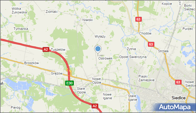 mapa Ostrówek, Ostrówek gmina Siedlce na mapie Targeo
