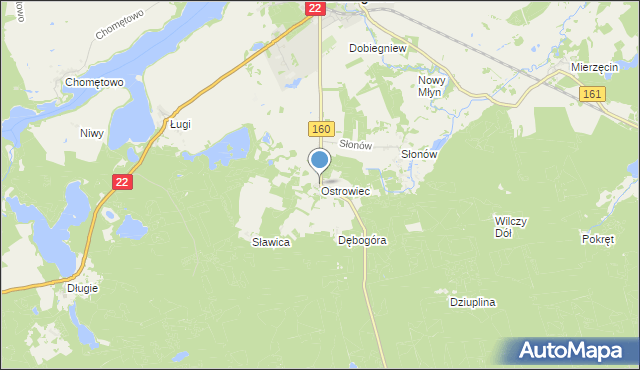 mapa Ostrowiec, Ostrowiec gmina Dobiegniew na mapie Targeo