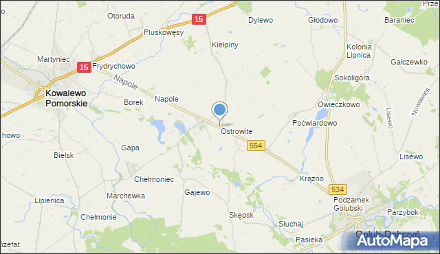 mapa Ostrowite, Ostrowite gmina Golub-Dobrzyń na mapie Targeo