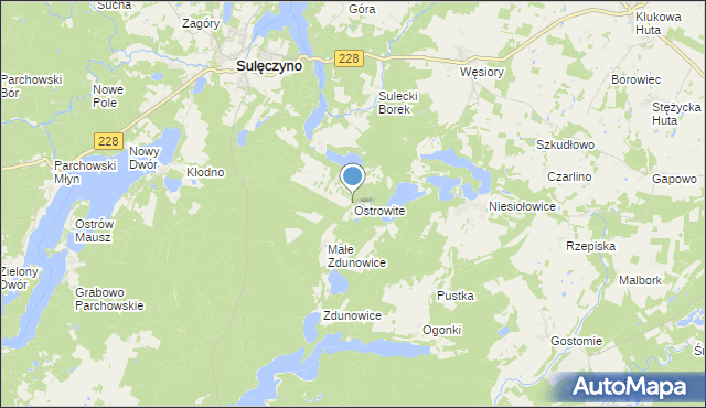 mapa Ostrowite, Ostrowite gmina Sulęczyno na mapie Targeo