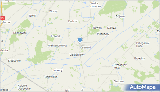 mapa Ostrówki, Ostrówki gmina Wohyń na mapie Targeo