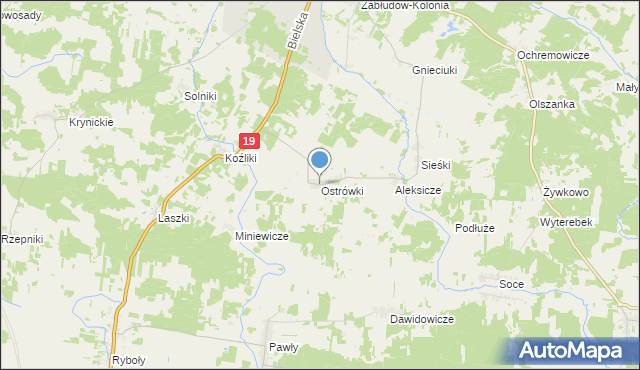 mapa Ostrówki, Ostrówki gmina Zabłudów na mapie Targeo