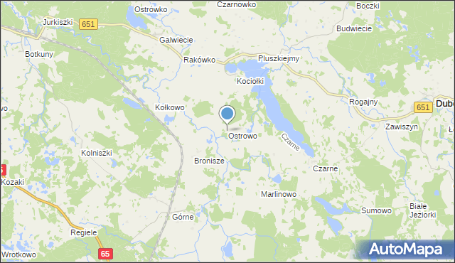 mapa Ostrowo, Ostrowo gmina Dubeninki na mapie Targeo