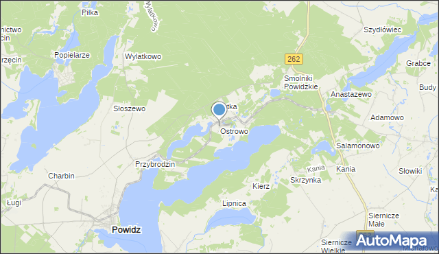 mapa Ostrowo, Ostrowo gmina Powidz na mapie Targeo