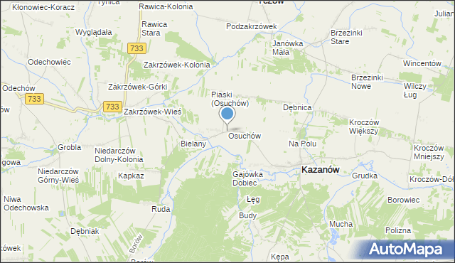 mapa Osuchów, Osuchów gmina Kazanów na mapie Targeo