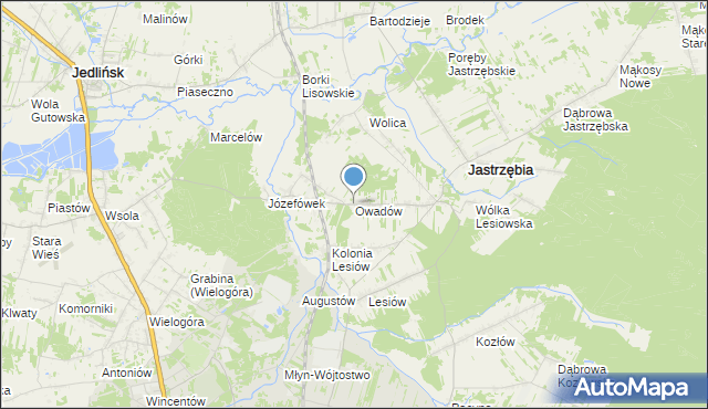 mapa Owadów, Owadów gmina Jastrzębia na mapie Targeo