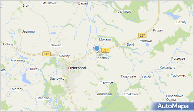 mapa Pachoły, Pachoły gmina Dzierzgoń na mapie Targeo