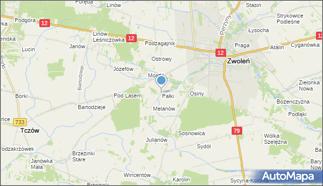 mapa Pałki, Pałki gmina Zwoleń na mapie Targeo