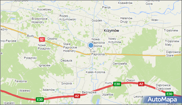 mapa Paprotnia, Paprotnia gmina Krzymów na mapie Targeo