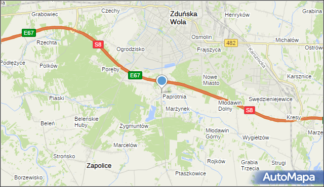 mapa Paprotnia, Paprotnia gmina Zapolice na mapie Targeo