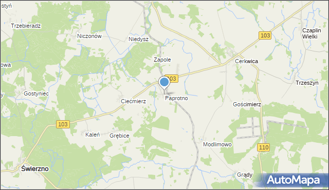 mapa Paprotno, Paprotno gmina Karnice na mapie Targeo