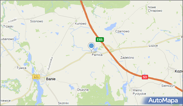 mapa Parnica, Parnica gmina Banie na mapie Targeo