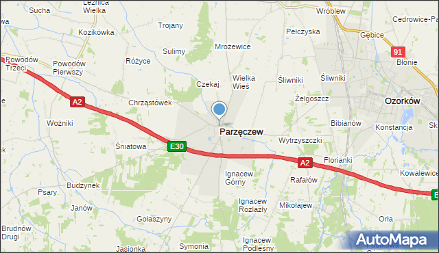 mapa Parzęczew, Parzęczew powiat zgierski na mapie Targeo