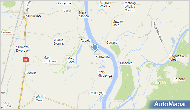 mapa Pastwiska, Pastwiska gmina Subkowy na mapie Targeo