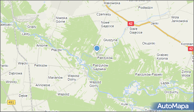mapa Patrzyków, Patrzyków gmina Pajęczno na mapie Targeo