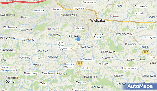 mapa Pawlikowice, Pawlikowice gmina Wieliczka na mapie Targeo