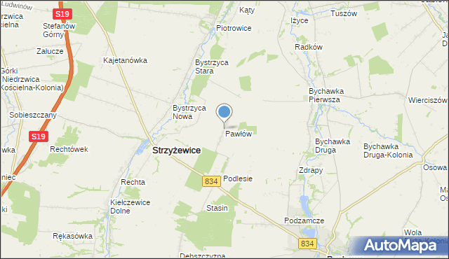 mapa Pawłów, Pawłów gmina Strzyżewice na mapie Targeo