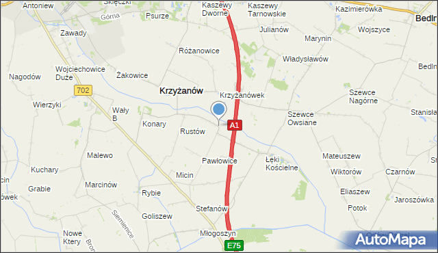 mapa Pawłowice, Pawłowice gmina Krzyżanów na mapie Targeo