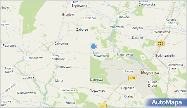 mapa Pawłowice, Pawłowice gmina Mogielnica na mapie Targeo