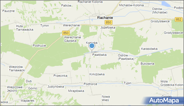 mapa Pawłówka, Pawłówka gmina Rachanie na mapie Targeo