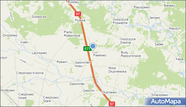 mapa Pawłowo, Pawłowo gmina Baboszewo na mapie Targeo