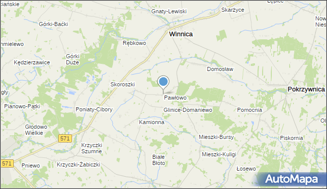 mapa Pawłowo, Pawłowo gmina Winnica na mapie Targeo