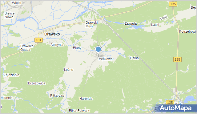 mapa Pęckowo, Pęckowo gmina Drawsko na mapie Targeo