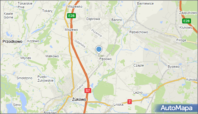 mapa Pępowo, Pępowo gmina Żukowo na mapie Targeo