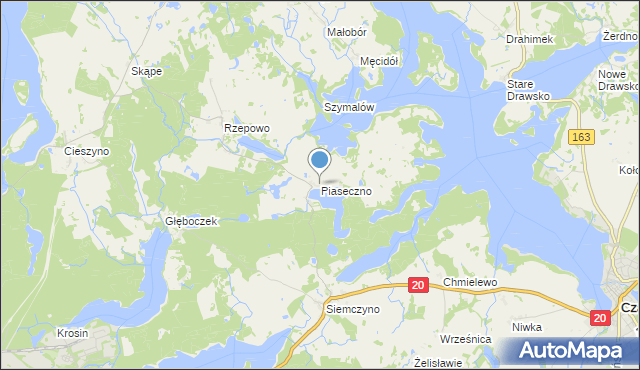 mapa Piaseczno, Piaseczno gmina Czaplinek na mapie Targeo