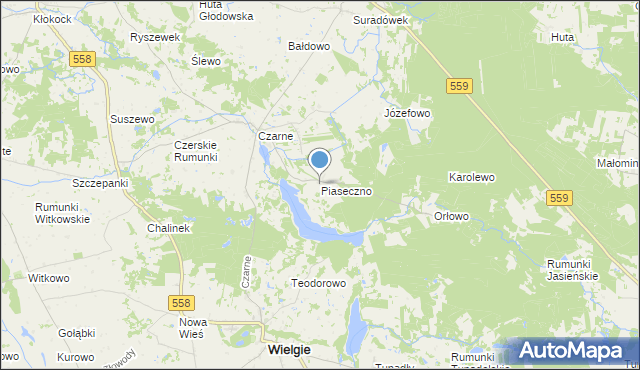 mapa Piaseczno, Piaseczno gmina Wielgie na mapie Targeo