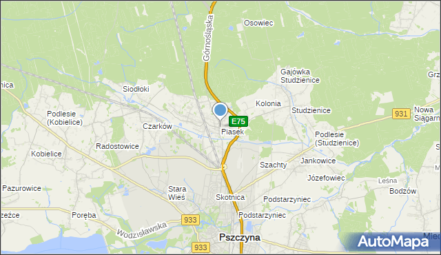 mapa Piasek, Piasek gmina Pszczyna na mapie Targeo