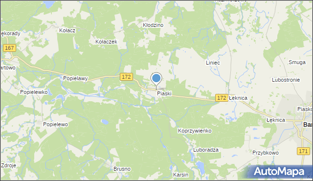 mapa Piaski, Piaski gmina Barwice na mapie Targeo