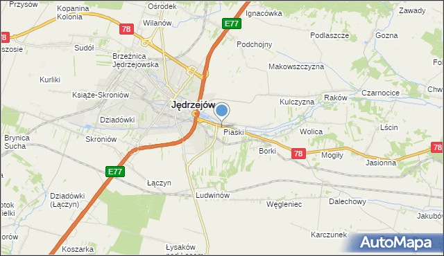 mapa Piaski, Piaski gmina Jędrzejów na mapie Targeo