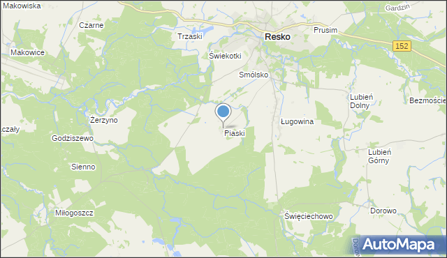 mapa Piaski, Piaski gmina Resko na mapie Targeo