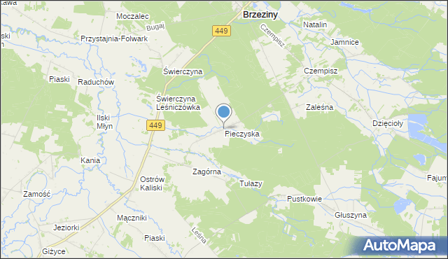 mapa Pieczyska, Pieczyska gmina Brzeziny na mapie Targeo