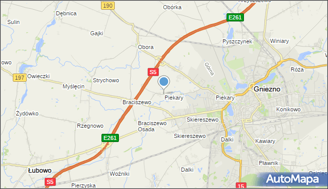 mapa Piekary, Piekary gmina Gniezno na mapie Targeo