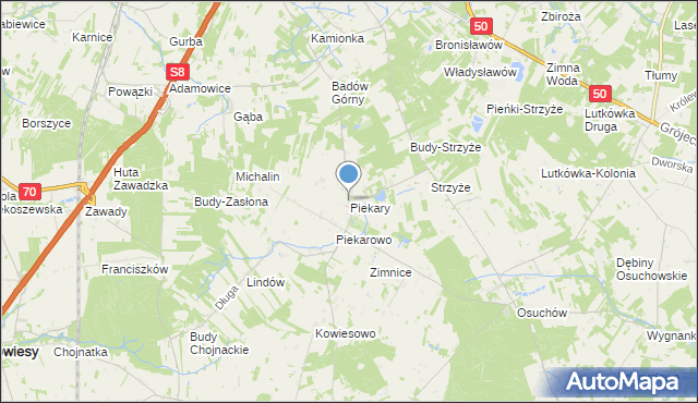 mapa Piekary, Piekary gmina Mszczonów na mapie Targeo