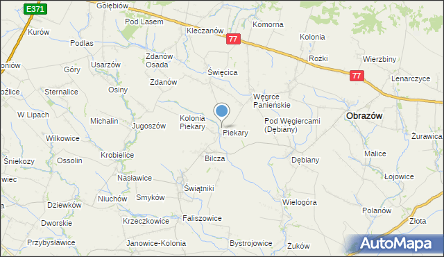 mapa Piekary, Piekary gmina Obrazów na mapie Targeo